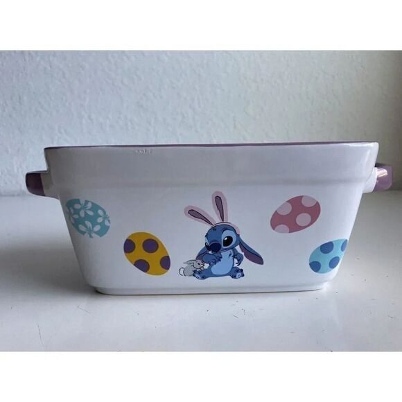 Disney Stitch & Easter Bunny Large 9"x 5" Ceramic Baking Loaf Bread Pan Dish NEW - Picture 2 of 9